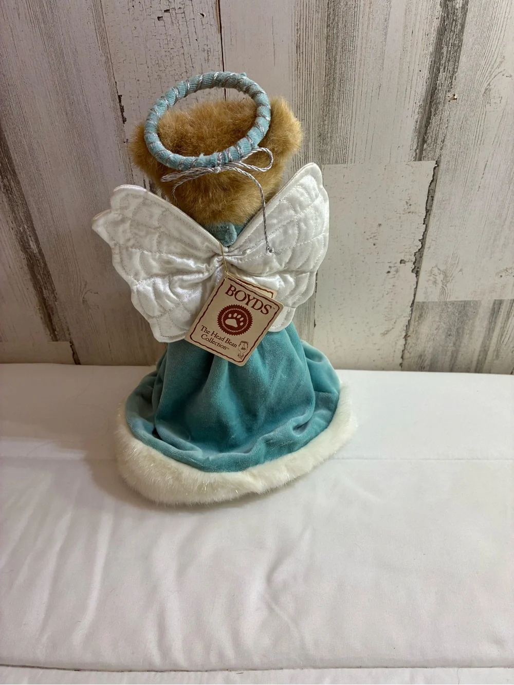 Boyds Bears Teal and White Angel Bear Holiday Figurine teal color